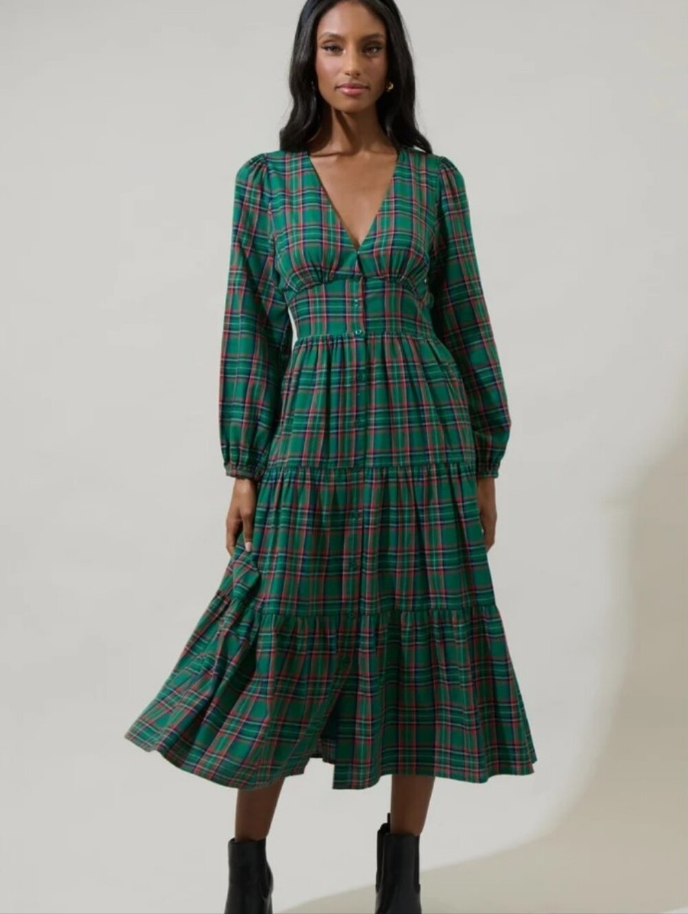 NEW! Sugarlips Jace Plaid Shely Button-Down Midi Dress